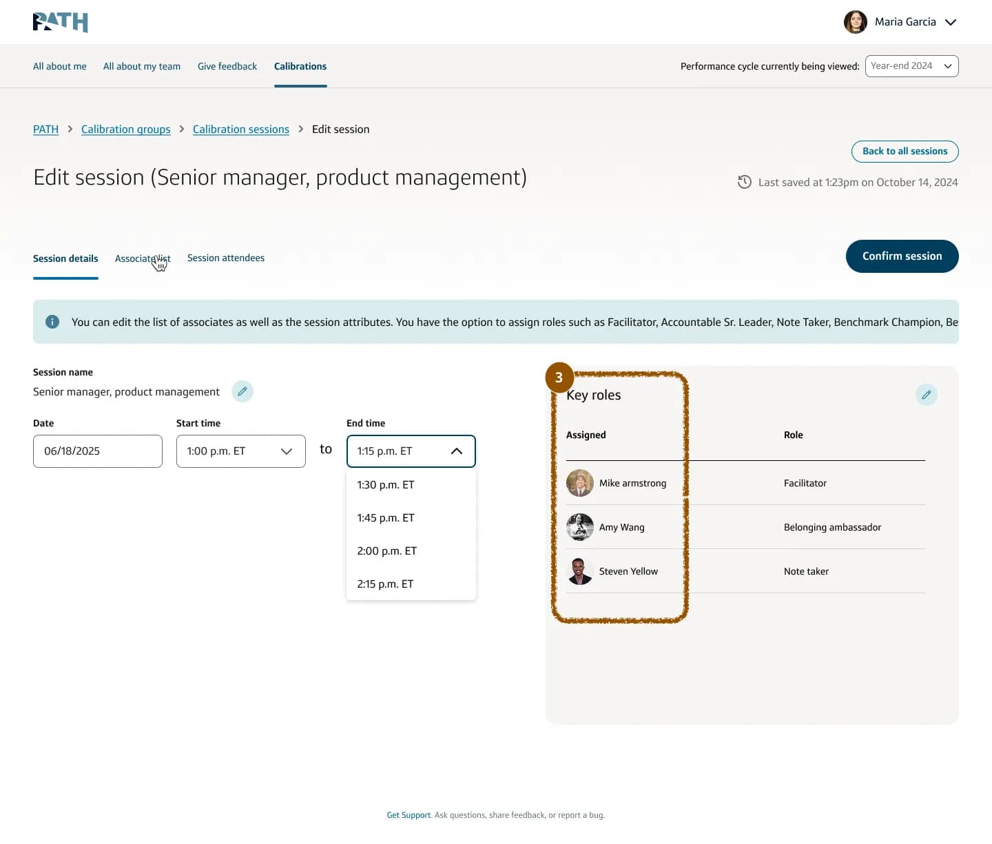 Session management UI showing rating distribution and calibration prep