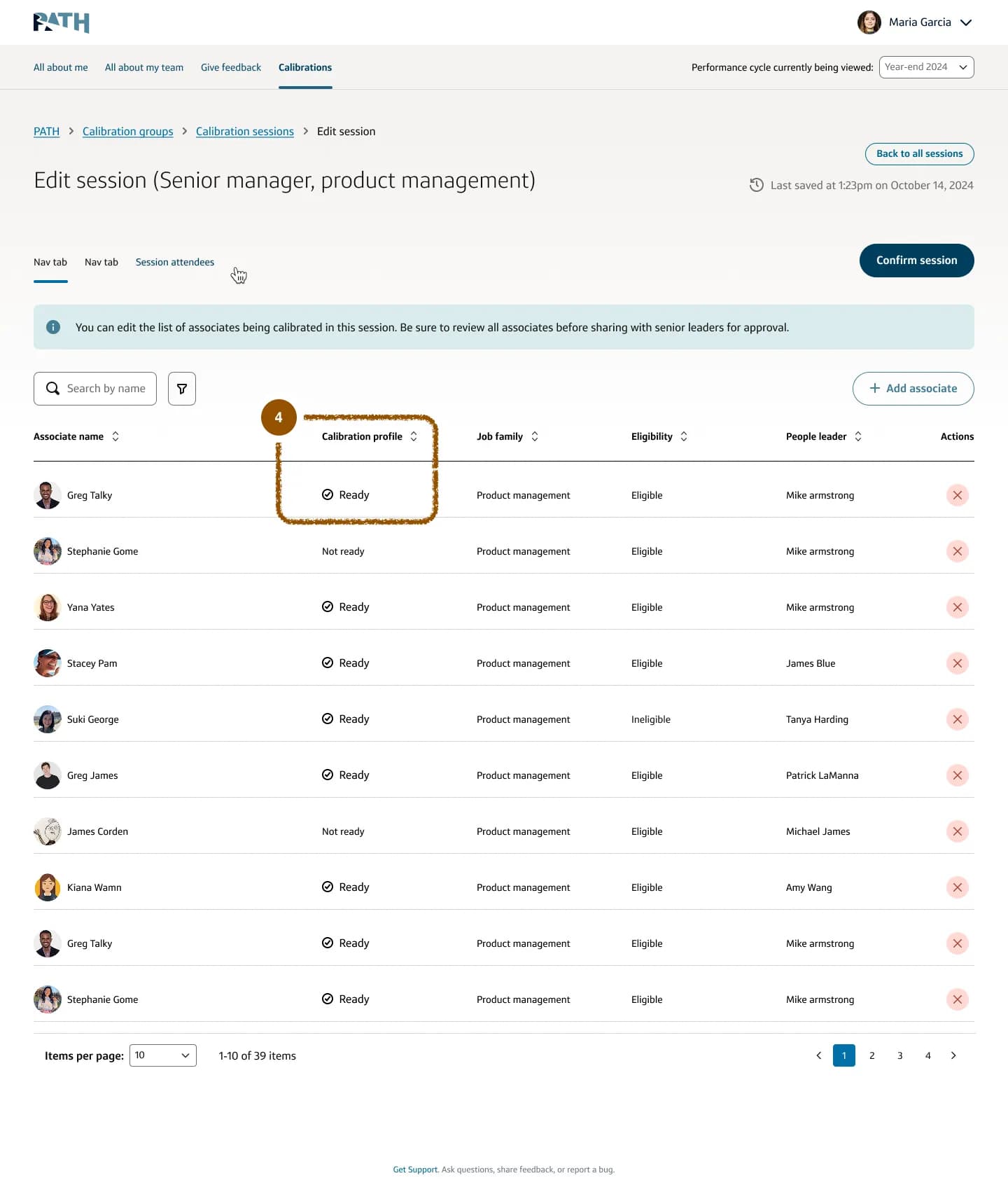 Session management UI showing manager preparation details