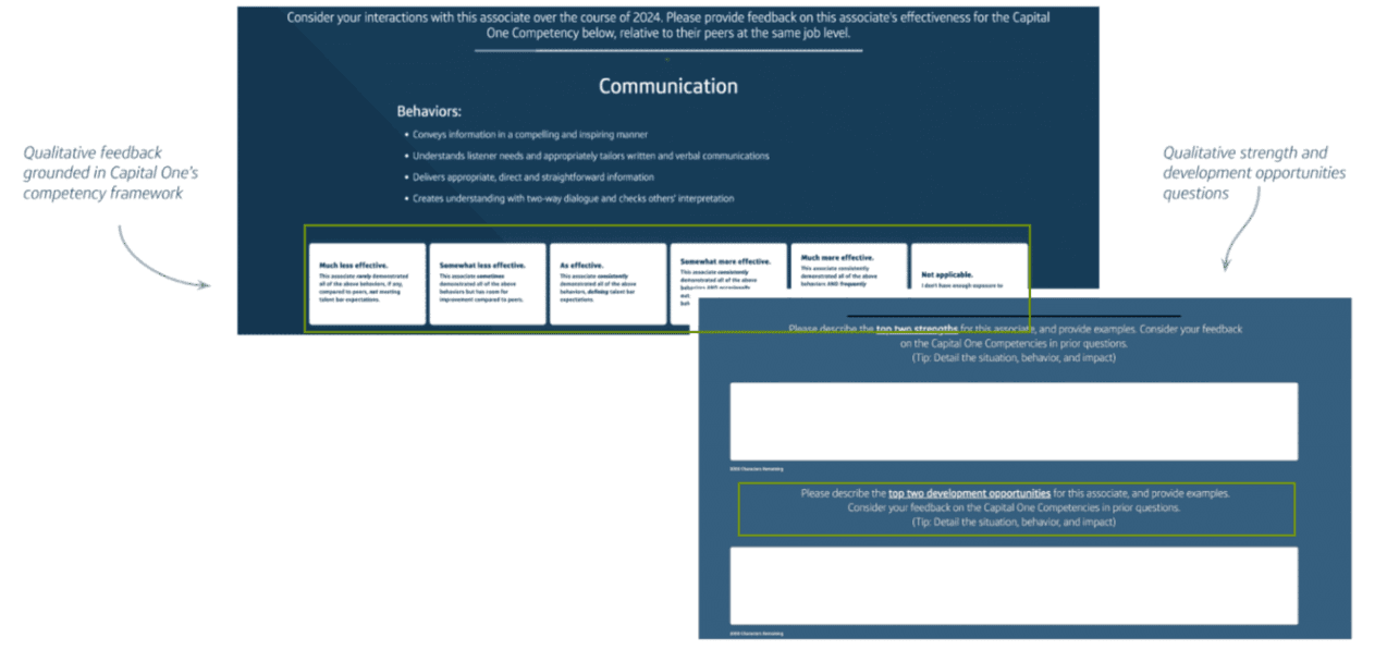 Feedback form — competency-based ratings, required qualitative comments, fully anonymous