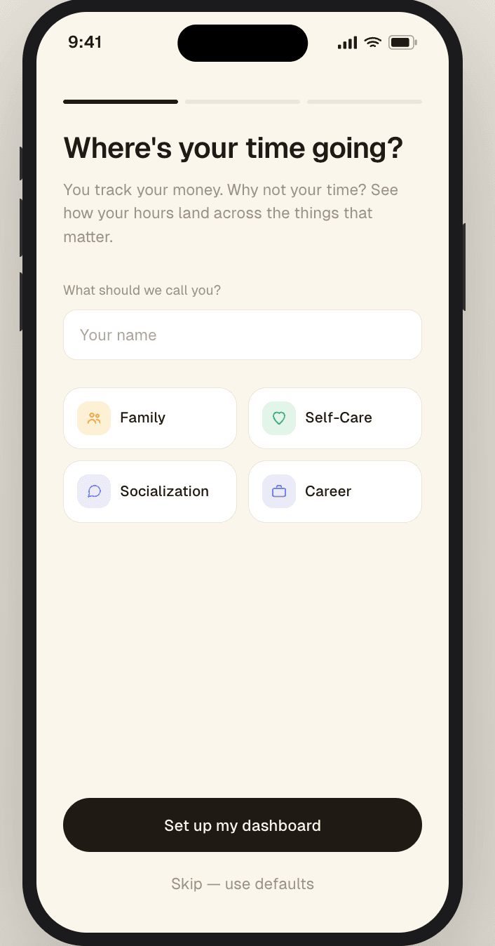 Onboarding step 1 — intro and setup framing