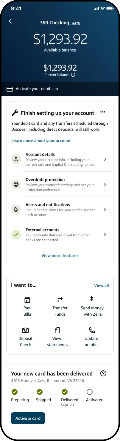 L2: finish setting up, with the new card delivery tracker and activation